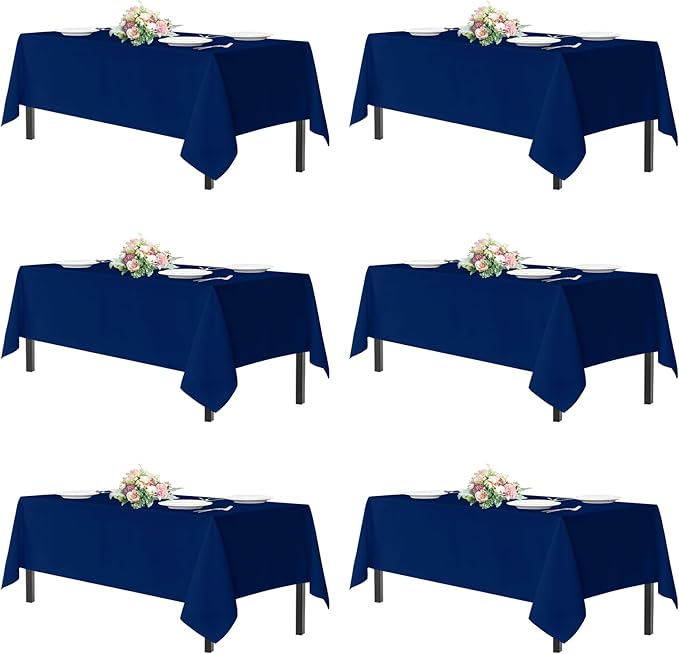 sancua Rectangle Tablecloths for 4ft Tables, 6 Pack - 60x84 Inch - Navy Blue Washable Fabric Cloth Table Cloth, Reusable Polyester Table Covers for Wedding Party, Banquet, Independence Day