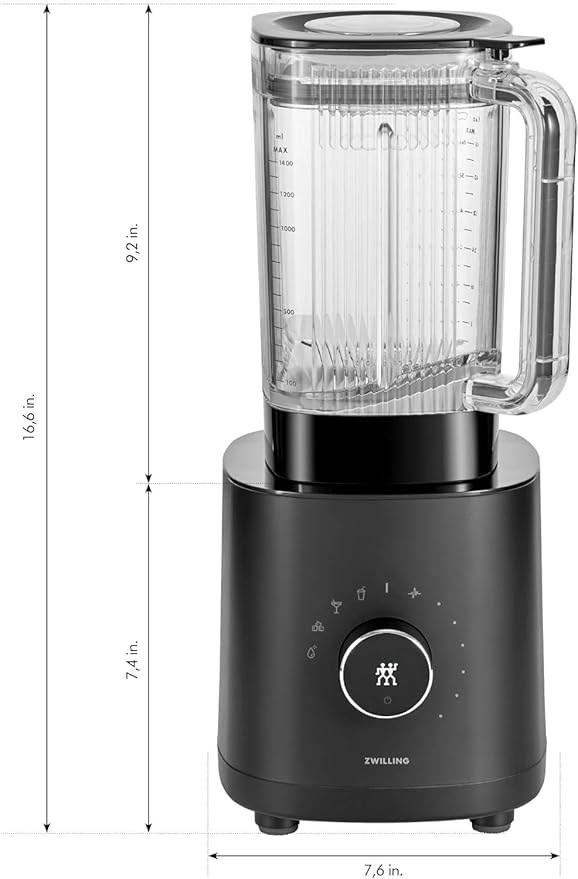 ZWILLING Enfinigy Power Blender, Piranha Teeth Winglet Blade for Ultimate Blending, 6 programs for Ice cream, Smoothies and more, 64oz pitcher, 12 speed, Black