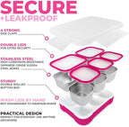Stainless Steel Bento Lunch Box Set for Adults, Kids - Insulated Bag and Ice Pack - Leak-Proof Metal Compartment Meal Prep Food & Snack Containers for Work Travel School Daycare, 34 oz Pink