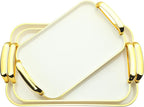 3 Pack Serving Tray with Handles, Stackable Reusable Trays for Serving Food, Plastic Serving Platters for Party, Charcuterie, Fruit, Appetizer, Cream Gold