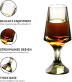 KAMMAK Crystal Snifter Glass Set of 2 - Hand Blown Stemmed Whiskey Glass for Bourbon-2.37oz, Brandy & Cognac with Delicate Rim, Colored Elegant Etched Detailing, Luxury Barware for Tasting & Gift