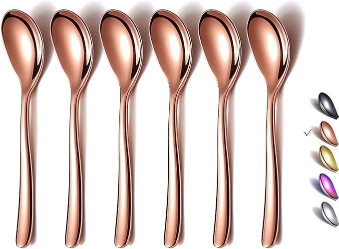 Copper Demitasse Espresso Spoons, 5.5'' Mini Coffee Spoons, Set of 6, Dishwasher Safe