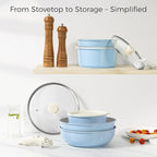 15Pcs Pots and Pans Set Non Stick, Cookware Sets with Detachable Handle, Nonstick RV Kitchen Cooking Tools Removable Handles, Oven Safe, Induction Fast, Stackable Induction Cookware, Blue