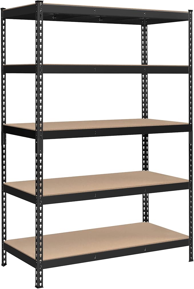 SONGMICS 5-Tier Storage Shelves, Load 2310 lb, Garage Storage, Boltless Assembly, Adjustable Shelving Unit, 23.6 x 47.2 x 70.9 Inches, for Study Shed Basement, Black and Natural Beige UGLR600B01