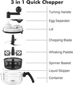 Geedel Hand Food Chopper, Vegetable Quick Chopper Manual Food Processor, Easy To Clean Food Dicer Mincer Mixer Blender, Rotary Onion Cutter for Garlic, Salad, Salsa, Nuts, Meat, Fruit, Ice, etc