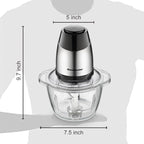 Electric Food Chopper, 5-Cup Food Processor by Homeleader, 1.2L Glass Bowl Grinder for Meat, Vegetables, Fruits and Nuts, Stainless Steel Motor Unit and 4 Sharp Blades, 300W