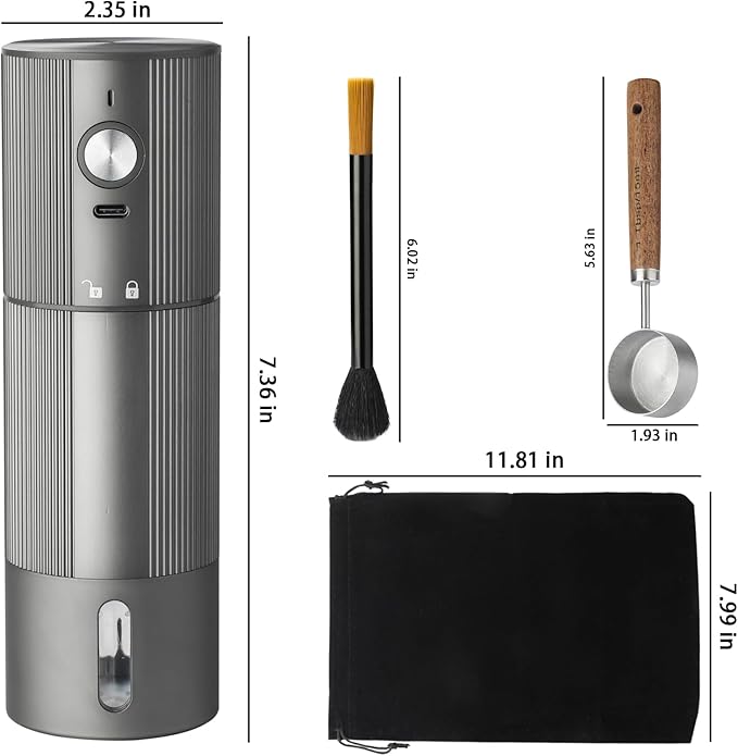 Portable Coffee Grinder Electric Burr Coffee Grinder with 45 Adjustable Settings, Rechargeable Coffee Grinders for Espresso, Travel, Camping and Office (Silver)