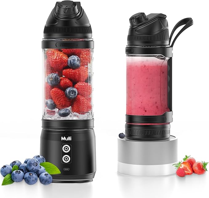 Mulli Portable Blender, 24oz Travel Blender for Shakes and Smoothies, USB Rechargeable Mixer with a Lid for Travel Gym