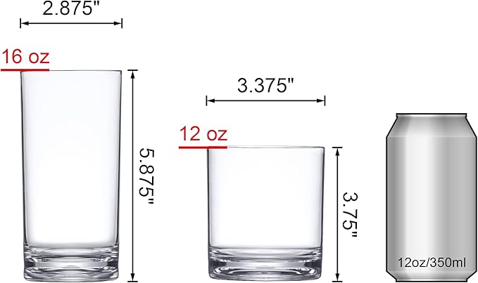 Amazing Abby - Probity - 12-Ounce and 16-Ounce Plastic Tumblers (Set of 8), Drinking Glasses, Reusable Cups, BPA-Free, Shatter-Proof, Dishwasher-Safe (Made of Plastic, NOT Glass)