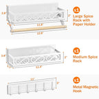 Spice Rack Magnetic for Refrigerator, 3 Pack Magnetic Spice Shelf, Moveable Fridge Organizer with 6 Hook Rack, Magnetic Fridge Seasoning Rack for Kitchen-White