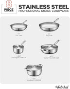 Stainless Steel Cookware Set, 8 Pcs Tir-Ply Pots and Pans Set, PFOA&PTFE Free, Dishwasher&Oven Safe, Kitchen Induction Compatible, ollas de acero inoxidable para cocinar