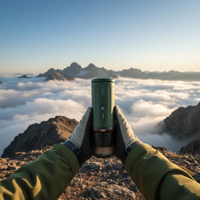 CERA+ Portable Espresso Machine 5-8 Cups per Charge, Self-Heating 20 Bar， NS Pods & Ground Coffee, CERApresso Electric Travel Coffee Maker for Outing, Working, Camping