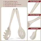 P&P CHEF Silicone Cooking Utensils Set of 7, Heat-proof Kitchen Utensils Set for Nonstick Cookware, Non-stick Spatula, Slotted Turner, Soup Ladle, Pasta Server, Spoon for Cooking Serving - Khaki