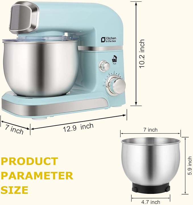 Kitchen in the box Stand Mixer,3.2Qt Small Electric Food Mixer,6 Speeds Portable Lightweight Kitchen Mixer for Daily Use with Egg Whisk,Dough Hook,Flat Beater (Blue)