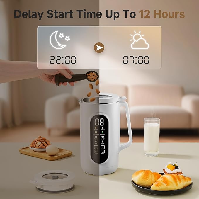 40oz Nut Milk Maker Machine, 10 in 1 Nut Milk Maker for Homemade Almond Milk, Soy Milk, Oatmeal, and Non-Dairy Beverages, Soy Milk Maker with 10 Blades, Delay Start, Keep Warm, Auto-clean, Boiling