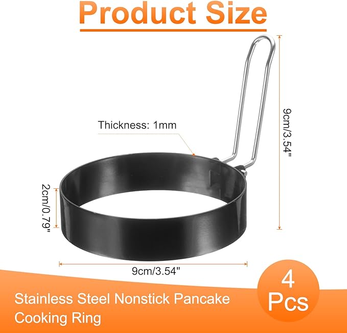 HARFINGTON 4Pcs Egg Rings 3.5" Stainless Steel Nonstick Pancake Cooking Ring for Griddle Frying Eggs Sandwich Omelets Breakfast