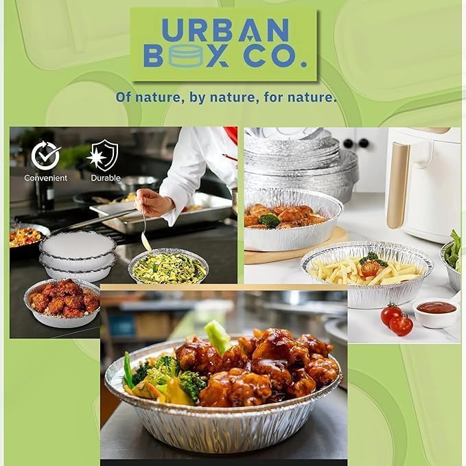 7” Round Aluminum Foil Pans - 100 Pack without Lid | Disposable Deep-Sided Baking Pans Ideal for food storage, Baking, Grilling, Cooking, Catering & Prepping. (100, No lid)