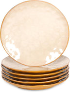 vicrays Ceramic Dinner Plates Set, 10.5 Inch, Set of 6, Round, Microwave, Oven, Dishwasher Safe, Porcelain Fluted Suitable for Steak, Pasta, Pizza, Home, Party, Restaurant (Beige)