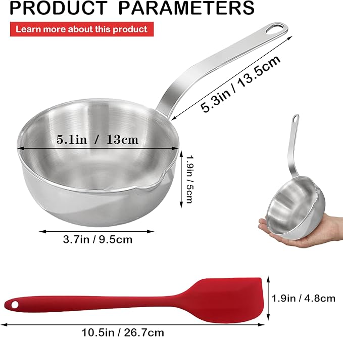 Mini Egg Pan, 304 Stainless Steel Omelet Pan, 5.1Inch Sauce Pan Mini Skillet for Egg Frying Pan, Butter Warmer Small Pot Cooking with 10.5" Scraper