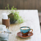 2 oz Espresso Cups Set of 2, Ceramic Cappuccino Cups with Saucers, Durable Porcelain Tea Set & Modern Coffee Cup Collection, Coffee Lover Gifts, Glazed Blue