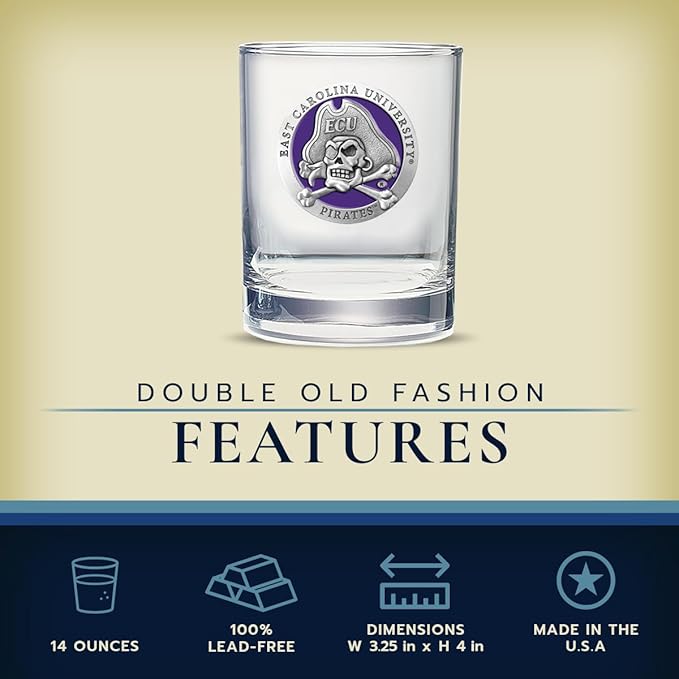 Heritage Pewter East Carolina Double Old Fashion | Double Rocks Glass 14 OZ for Liquor | Expertly Crafted Pewter Glass