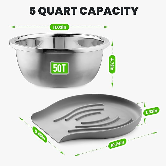 304 Stainless Steel Colander with Food-Grade Silicone Self-Draining Base, Coinicxcel 5QT Colander Strainer for Kitchen, Pasta Strainer for Washing Rice, Spaghetti, Vegetables, Fruit, Dishwasher Safe