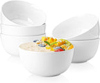 Sweese 20 Oz Porcelain Bowls Set of 6 - Durable for Cereal, Soup, Rice, Pasta, Salad, Oatmeal - Microwave Dishwasher Safe, White