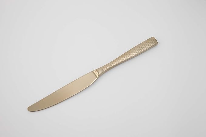 Fortessa Lucca Faceted 18/10 Stainless Steel Flatware, Solid Handle Table Knife, 9.9", Set of 12, Brushed Gold