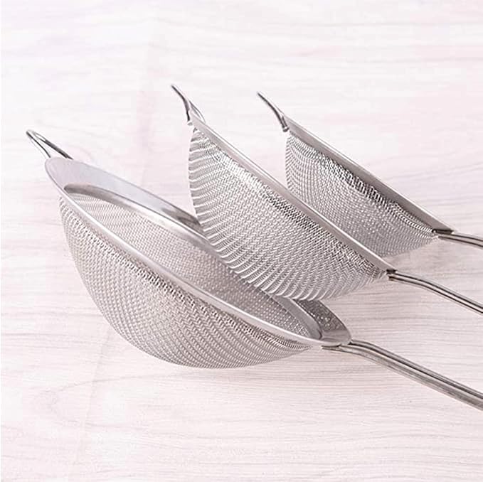 3 Fine Mesh Strainers Set with Handle for Kitchen - Sizes 7", 4.7", 3.3", Easy Clean 304 Stainless Steel, Comfortable Non-Slip Grip. Ideal for Tea, Coffee, Rice, Quinoa, Veggies & Fruits