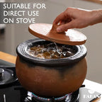 Hakan Efes Clay Cooking Pots with Lids, SMALL 1.9 Quarts Clay Pots for Cooking, UNGLAZED Twice Baked Traditional Casserole Rice Pots for Stove Top, Indian Korean Terracotta Roaster, 60.9 oz (1.8 L)