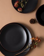 Famiware Venus Plates and Bowls Sets, 18 Pieces Stoneware Dinnerware Sets, Dishes Set for 6, Microwave and Dishwasher Safe, Matte Black