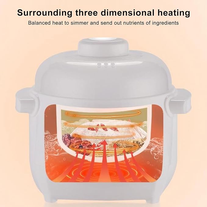 Electric Stew Pot, 1L 200W Appointment Timing Smart Slow Cooker with Steamer & Boil Dry, Automatic Mini Ceramic Pot with Lid, Digital Porridge Soup Pot for Home