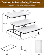 Yedio 3 Tier Serving Trays for Party, Porcelain Serving Platters and Trays, 12 Inch Tiered Tray Stand, Fruit Tray, Trays for Serving Food, White Dessert Stand with Collapsible Sturdier Metal Rack