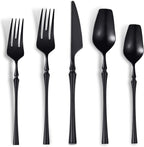 Lemeya 20-Piece Matte Black Silverware Set for 4,Modern 18/10 Stainless Steel Flatware Set,Unique Rustic Cutlery Utensils Set,Spoon and Fork Set for Home, Restaurant,Mirror Polished,Dishwasher Safe