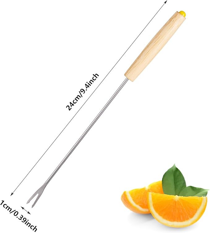 12PCS 9.5 Inch Color-Coded Wood Fondue Forks, Stainless Steel Fruit Fondue With Heat-Blocking Handle for Chocolate Fountain and Cheese