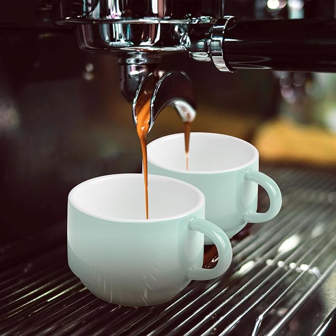 homEdge Premium Espresso Shot Cups and Saucers Set with Espresso Stainless Steel Spoons - 2.5 oz, Set of 4, Mint Green