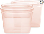 Zip Top Reusable Food Storage Bags | 3 Bag Set [Peach] - 2 Sandwich, 1 Snack | Silicone Meal Prep Container | Microwave, Dishwasher and Freezer Safe | Made in the USA
