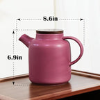 Yundu 1500ml / 50 oz Ceramic Teapot with Infuser & Wood Lid - Matte Purple, Loose Leaf Tea Pot with Removable Strainer, Large Capacity