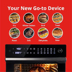 Aria 36 Qt Air Fryer Oven, Ariawave Stainless Steel Air Fryer with Rotisserie, Basket, & Grill Trays, Easy Clean Large Countertop Convection Oven, XL Touchscreen Display & Cooking Presets, Black