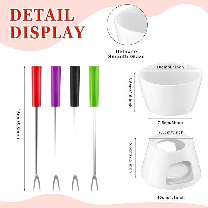 Nuogo 4 Pcs Fondue Set Fondue Pot Mini Fondue Pot Set Melting Bowl Set with 16 Pcs Mini Forks for Cheese, Chocolate, Tapas, Butter and Caramel
