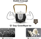 Toptier Cast Iron Teapot, Stovetop Safe Japanese Cast Iron Tea Kettle, Diamond Design Tea Pot with Removable Infuser for Loose Tea, 30 Ounce (900 ml), White