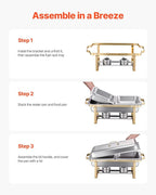 VEVOR Chafing Dish Buffet Set, 8 Qt 4 Pack, Stainless Steel Chafer with 2 Full Size and 4 Half Size Pans, Rectangle Catering Warmer Server with Lid Water Pan Stand, for Weddings Parties Banquets, Gold