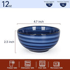 KitchenTour Dessert Bowls Set of 6, 12 OZ Ceramic Cereal Bowls for Kitchen, 4.7 Inch Small Bowls for Snack, Fruit, Ice Cream - Microwave & Dishwasher Safe, Assorted Cool Colors