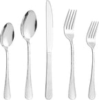 20 Pcs Silverware Set for 4 with Hammered Design, Food Grade Stainless Steel Flatware Set, Eating Utensils Sets Include Fork/Knife/Spoon, Reusable Cutlery Set, Dishwasher Safe