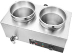 VEVOR Electric Soup Warmer, Dual 7.4QT Stainless Steel Round Pot 86~185°F Adjustable Temp, 1200W Commercial Bain Marie with Anti-Dry Burn and Reset Button, Soup Station for Restaurant, Buffet, Silver