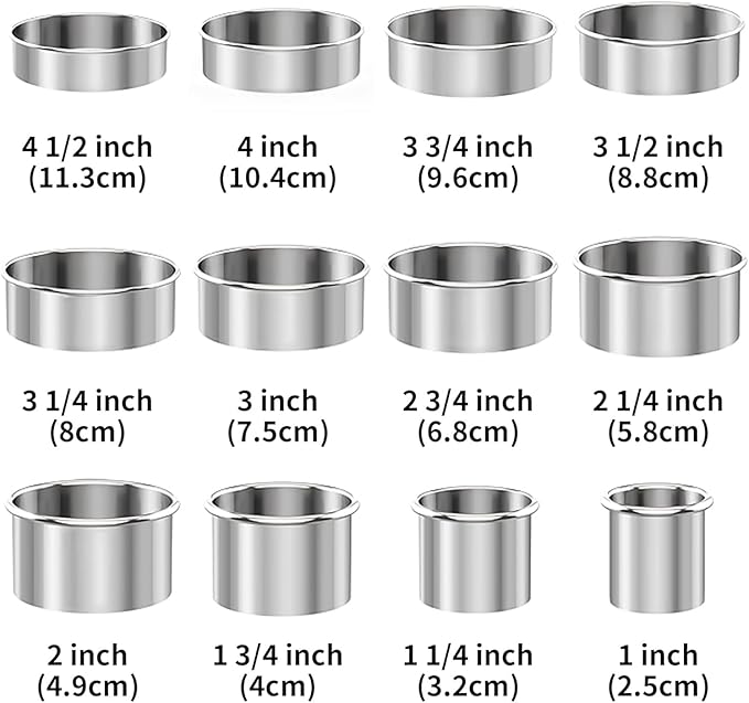 12-Piece 304 Stainless Steel Biscuit Cutter Set - Round Cookie Cutters for Baking (1/2/3/4/5 Inch) with Storage Box, Dough Pastry Cake Circle Cutting Ring Molds, Non-Rust & Dishwasher Safe