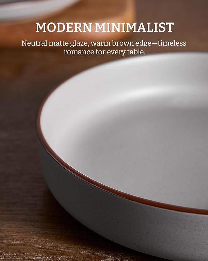 famiware Mercury Pasta Bowls Set of 4, 33 oz Large Salad Bowls, Ceramic Pasta Plates Bowls, Serving Bowls for Kitchen, Microwave & Dishwasher Safe, Dark Gray