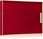 Sturdy Acrylic Serving Tray with Handles-15.7x11.8Inch, Morden Plastic Rectangular Serving Tray for Coffee Table Bathroom, Ottoman, Home Decor (Rectangular - Red)