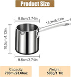Stainless Steel Butter Warmer Pot with Scale Marks - 700ml/23.66oz Milk Heating Pot for Chocolate, Coffee, Tea - Multi-Layer Melting for Kitchen, Stovetop Safe(700ML)