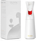 FLAIROSOL OLIVIA Oil Sprayer for Cooking, 200ml Glass Olive Oil Sprayer, Continuous Cooking Spray with Portion Control, Oil Dispenser for Kitchen, Air Fryer, Salad, BBQ (White Bottle, Gold Print)